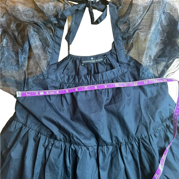 Pomander Place Tuckernuck Women's Black Tinsley Top Blouse Sheer Puff Sleeve XS - Picture 8 of 11